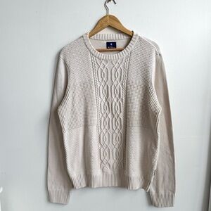 Ben Sherman Crewneck Sweater Men’s Large Original Cable Knit 100% Cotton Cream